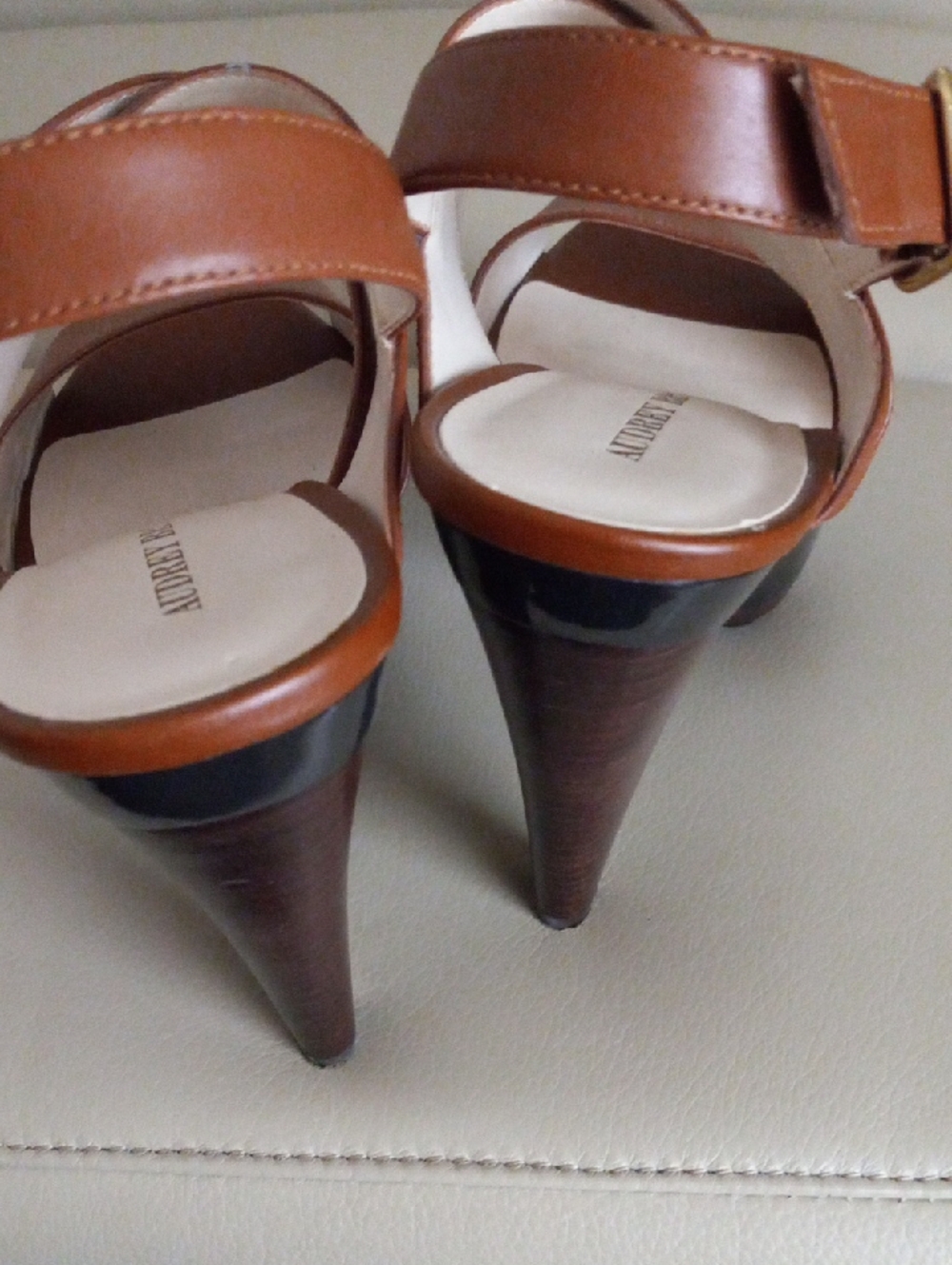 Audrey Brooke Tan Brown Leather Platform Slingback Heels Size: 7M - Picture 9 of 17